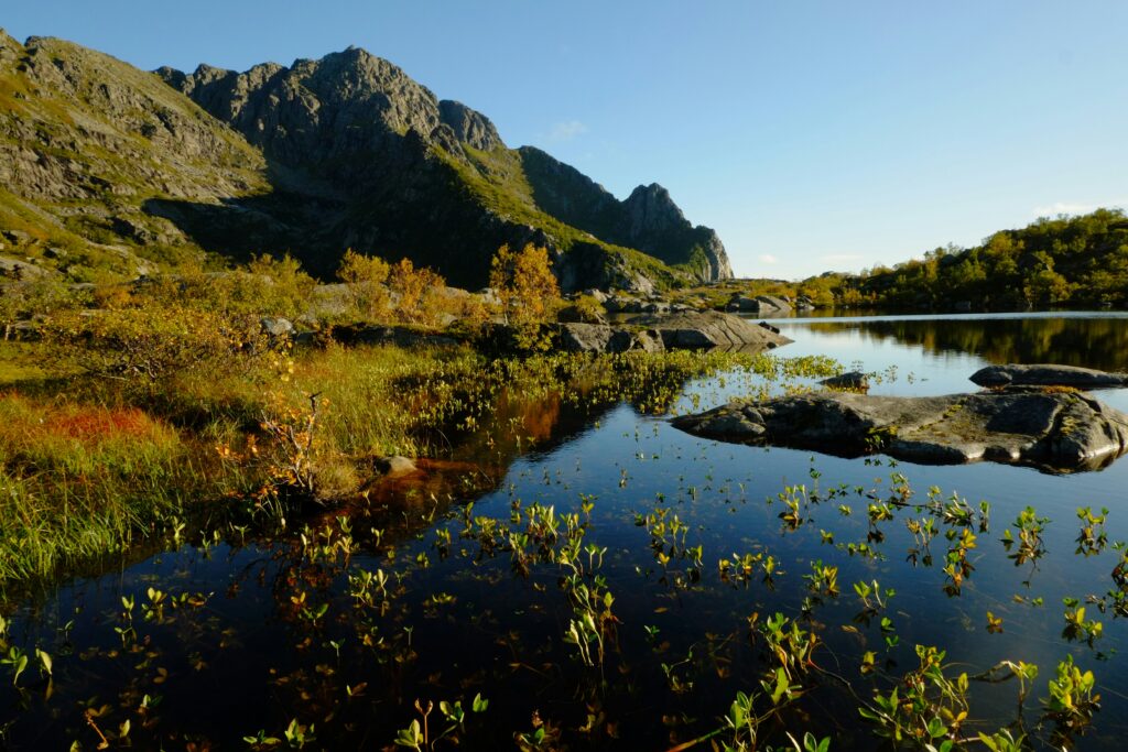 Autumn mountain landscape with a calm lake